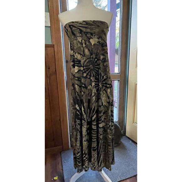 Womens Brown and Black One Size Long Fold Over Waist Stretchy Maxi Skirt - Picture 2 of 4